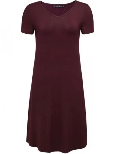 Nightgowns & Sleepshirts Women's Nightshirt Comfy Sleepwear Knit Nightdress Short Sleeve Nightgown - Maroon - C218CMW7LZQ $33.62