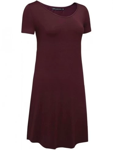 Nightgowns & Sleepshirts Women's Nightshirt Comfy Sleepwear Knit Nightdress Short Sleeve Nightgown - Maroon - C218CMW7LZQ $18.88