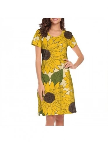 Tops Sleepwear Womens Nightgown Bees Leaves and Sunflowers Print Scoopneck Nightwear - White-187 - CI197CD0KOY $56.43