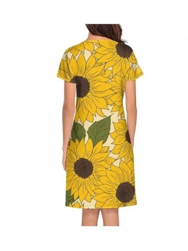 Tops Sleepwear Womens Nightgown Bees Leaves and Sunflowers Print Scoopneck Nightwear - White-187 - CI197CD0KOY $28.58