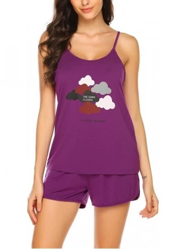Nightgowns & Sleepshirts Women's Shorts Pajama Set Tank Tops with Shorts Sleepwear Sets Pjs - 01 Purple - CD18WOELYRR $42.51
