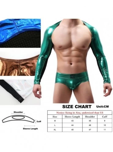 Undershirts Sexy Mens Shrug PU&Mesh Arm Long Sleeve Top T-Shirt DJ Clubwear Undershirt - Green Shirt - CW18S88YAD8 $13.84