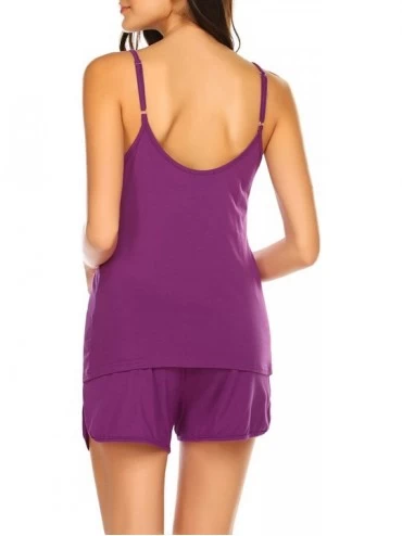 Nightgowns & Sleepshirts Women's Shorts Pajama Set Tank Tops with Shorts Sleepwear Sets Pjs - 01 Purple - CD18WOELYRR $17.47