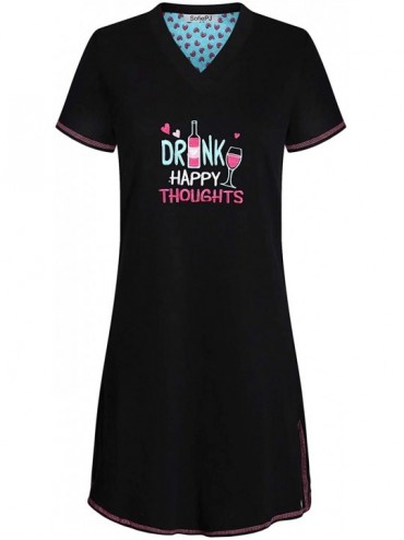 Sets Women's Printed Short Sleeve Pure Cotton Sleepwear Nightgown - Black5 - CN19D78QQE5 $26.09