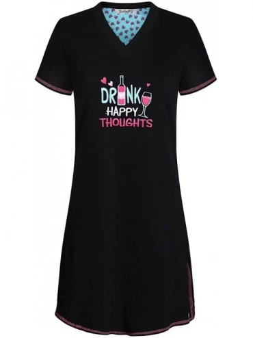 Sets Women's Printed Short Sleeve Pure Cotton Sleepwear Nightgown - Black5 - CN19D78QQE5 $12.24