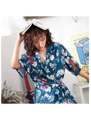 Robes Woman Pajamas Crane Printed Floral Japanese Kimono Cardigan Sleepwear Elegant Night Gown Bathrobe - C119DSOX48R $62.66