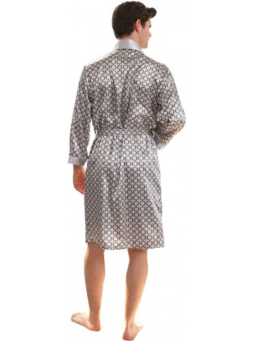 Robes Men's Summer Luxurious Kimono Soft Satin Robe Long-Sleeve Nightgown Printed Pajamas Bathrobes - Silver Gray - CH18ERIDL...