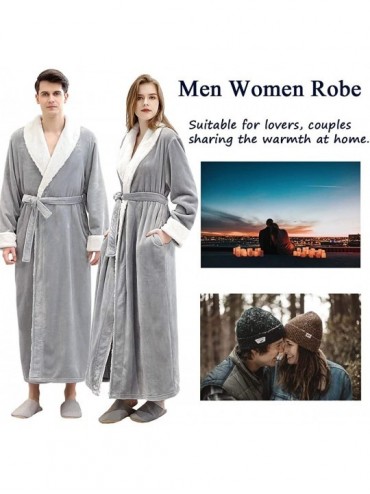 Robes Mens Long Robes with Hood Full Length Hooded Bathrobe Fleece Plush Fluffy Housecoat Nightgown - Light Gray - CM18ZE29QS...