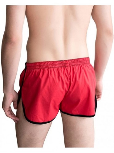Boxers Men's Casual Solid Cotton Arrow Pant Boxer Household Pleated Shorts - Red - CW184I7LKHN $25.18