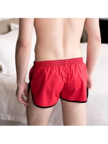 Boxers Men's Casual Solid Cotton Arrow Pant Boxer Household Pleated Shorts - Red - CW184I7LKHN $13.41