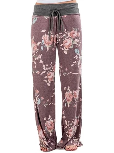 Bottoms Women's Comfy Stretch Floral Print Drawstring Palazzo Wide Leg Lounge Pant - Purple - C618HO5MMHW $17.43