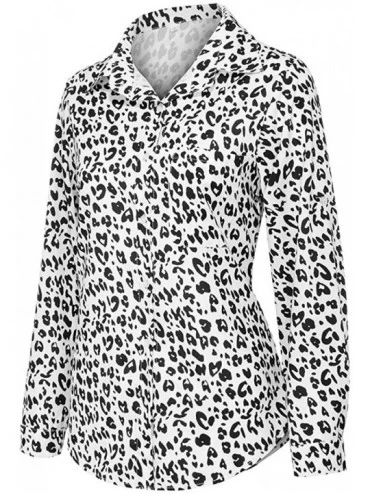 Garters & Garter Belts Womens Button up Long Sleeve Tunic T-Shirt Dress Casual Loose Collar Blouse Tops - Leopard - White - C...