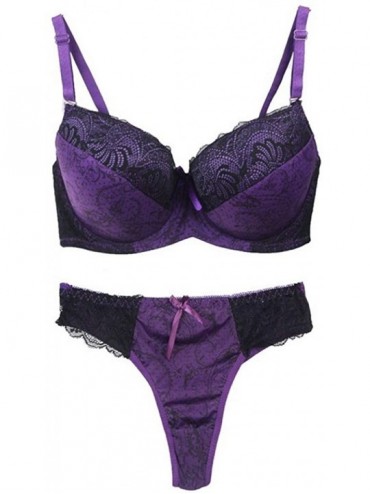 Bras Women's Comfortable Push Up Embroidery Lace Bra and Panty Set Plus Size - Purple - C7193XT0NRU $25.83