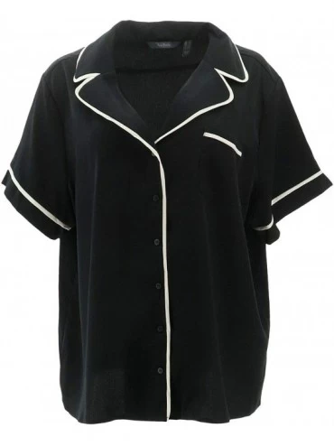 Nightgowns & Sleepshirts Piped Satin Pajama Top A353764 - Black - CA195C2LMQ2 $65.28