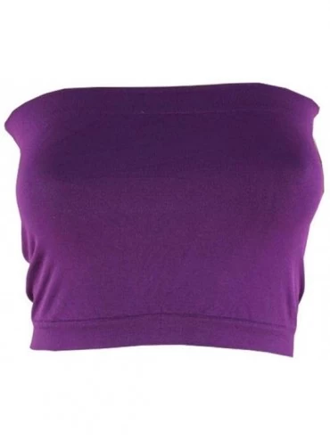 Bras Women's Strapless Base Bandeau Bra One Size Seamless Layering Tube Top - Purple - CK18T5GO3LG $8.66