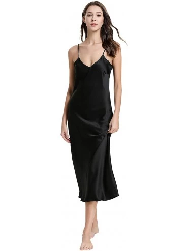 Nightgowns & Sleepshirts Women Satin Chemise Sleepwear Long Nightgowns Nightwear Full Slip Nightdress - Black - CA18S8UWY9E $...