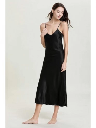 Nightgowns & Sleepshirts Women Satin Chemise Sleepwear Long Nightgowns Nightwear Full Slip Nightdress - Black - CA18S8UWY9E $...