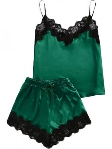 Sets Sexy Lingerie for Women Sleeveless Strap Nightwear Satin Pajama Sets Temptation Chemise Teddy Sleepwear - Green - C618QH...