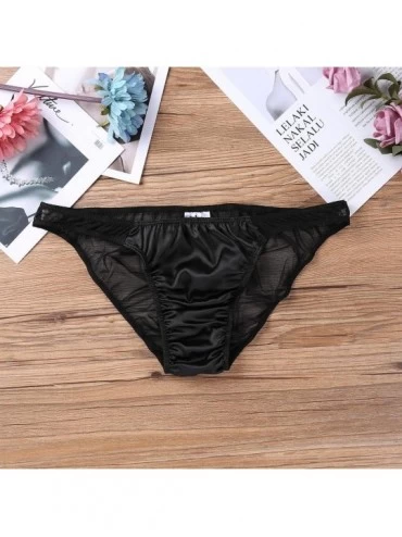Briefs Men's Sheer Mesh See Through Bulge Pouch Panties Triangle Bikini Briefs Underwear Lingerie - Black - CB18I88Q9XI $9.37