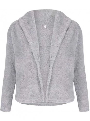 Tops Shaggy Fauxfur Jacket Short Sherpa Fleece Blazer Cardigan Fluffy Coat Warm Outwear Jumper - Gray - CE1925G22YX $16.09
