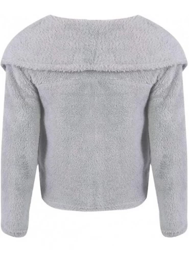 Tops Shaggy Fauxfur Jacket Short Sherpa Fleece Blazer Cardigan Fluffy Coat Warm Outwear Jumper - Gray - CE1925G22YX $16.09
