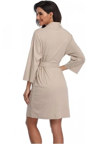 Robes Women's Cotton Robes Lightweight Kimonos Knit Bathrobes Soft Sleepwear Loungewear - Khaki-100% Cotton - CZ18XIRNZEM $17.02