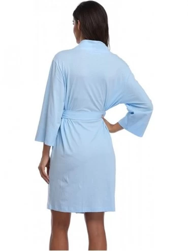 Robes Women's Cotton Robes Lightweight Kimonos Knit Bathrobes Soft Sleepwear Loungewear - Khaki-100% Cotton - CZ18XIRNZEM $17.02