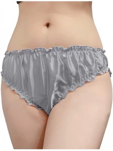 Panties Women Sexy Flouncing Silk Bikini Briefs Underwaer Soft Briefs - Silver - CQ184O5GTXK $23.67