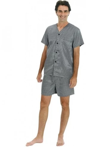 Sleep Sets Mens Satin Pajamas- Short V-Neck Pj Set - Black and Blue Pattern - C811QJXJUTB $34.68