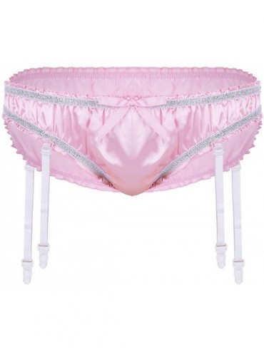 Briefs Men's Stain Ruffled Sissy Pouch Panties Bikini Briefs Underwear Crossdress Garter Belt - Pink - CY19CSHTDSZ $17.46
