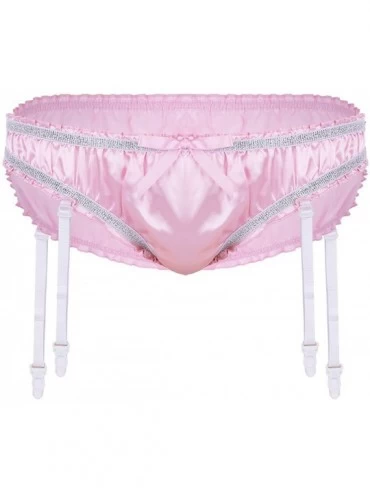 Briefs Men's Stain Ruffled Sissy Pouch Panties Bikini Briefs Underwear Crossdress Garter Belt - Pink - CY19CSHTDSZ $27.70
