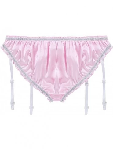 Briefs Men's Stain Ruffled Sissy Pouch Panties Bikini Briefs Underwear Crossdress Garter Belt - Pink - CY19CSHTDSZ $17.46