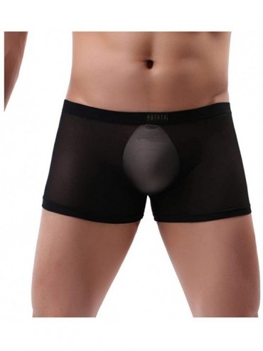 Boxer Briefs Men Underpant Sexy Transparent Mesh Flat Quartet Seamless Breathable Boxer Briefs Bulge Pouch Knickers - Black -...
