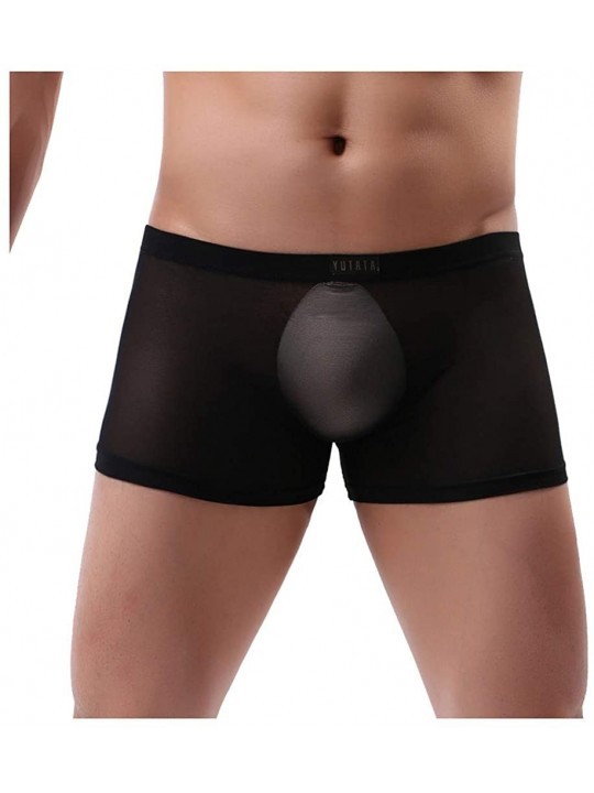 Boxer Briefs Men Underpant Sexy Transparent Mesh Flat Quartet Seamless Breathable Boxer Briefs Bulge Pouch Knickers - Black -...