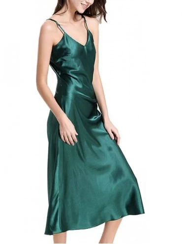 Sets Women's Lingerie- Ladies Satin Pajamas Lace Nightwear- Long Nightdress Pure Color - Green - CM18ADYE40W $52.17