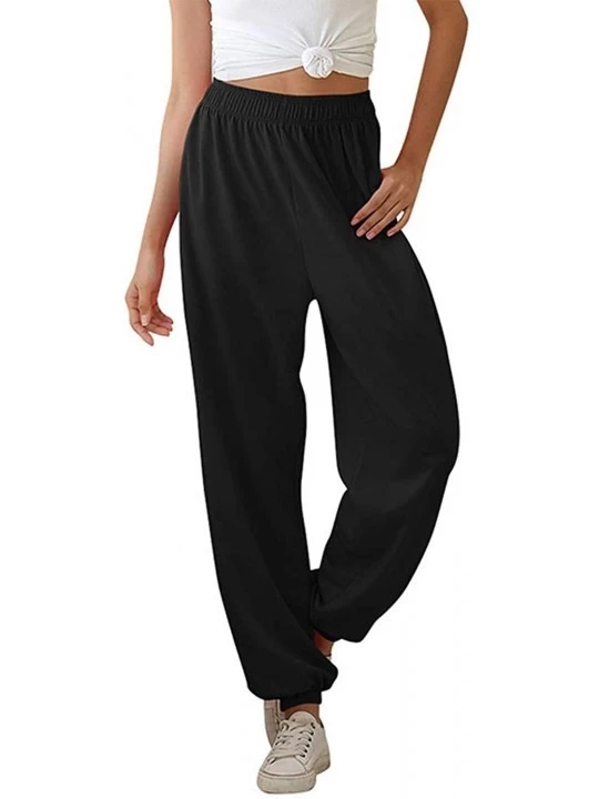 Bottoms Women's Sweatpants High Waisted Active Jogger Pants Lounge Bottoms - Black - CQ198N08G40 $28.08
