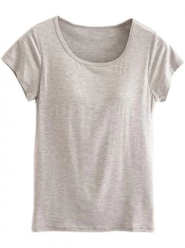 Tops Women's Short Sleeve Summer T-Shirt with Built-in Shelf Bra Yoga Tops - Grey - CN189S3RHLZ $32.30