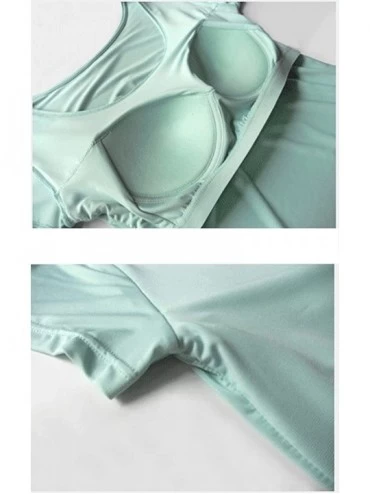 Tops Women's Short Sleeve Summer T-Shirt with Built-in Shelf Bra Yoga Tops - Grey - CN189S3RHLZ $20.24