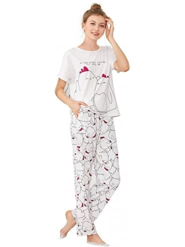 Sets Women's Cartoon Print Top and Polka Dots Pants Pajama Set - White - CG18CO7TNCI $28.01