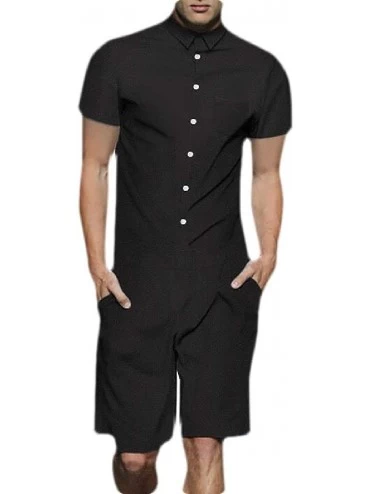 Sleep Sets Mens Fashion Short Sleeve Jumpsuit Button Down Shorts Rompers Overalls - 8 - CI18W84WKQG $56.32