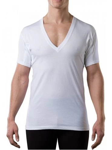 Undershirts Sweatproof Undershirt for Men w/ Underarm Sweat Pads (Original Fit- Deep V-Neck) - White - CQ11DJAMQGZ $50.48
