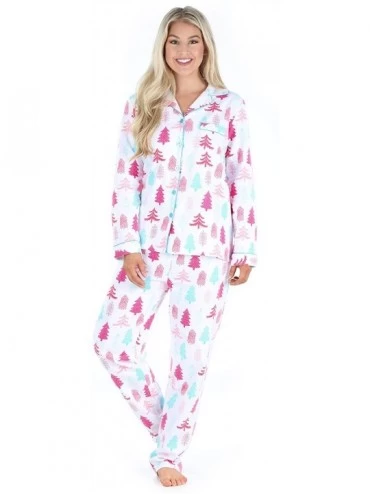 Sets Women's Cotton Flannel Long Sleeve Pajamas PJ Set - Merry & Bright Trees - CW196HKYK9S $30.52