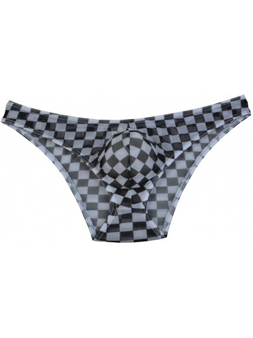 G-Strings & Thongs Men's Checked Mesh Bikini Briefs Underwear Sexy Male Cheeky Briefs - Black - CZ120NTQBRZ $19.55
