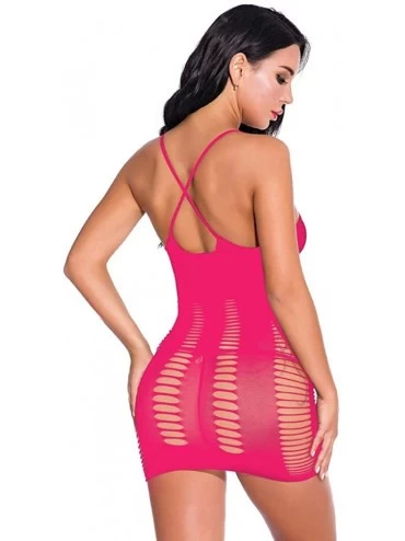 Accessories Fashion Women Mesh Sexy Lingerie Fishnet Babydoll Mini Dress Bodysuit - Hot Pink-a - CY18W58K2UH $10.13
