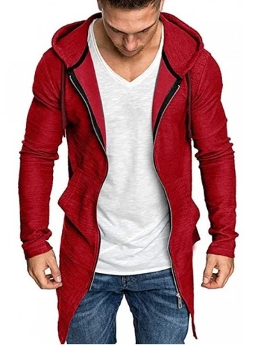 Thermal Underwear Men's Splicing Hooded Solid Trench Cardigan Slim Fit Zip Outwear Coat Jacket - A-red - CX18A72IED5 $47.77