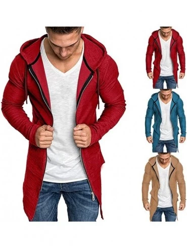 Men's Splicing Hooded Solid Trench Cardigan Slim Fit Zip Outwear Coat ...