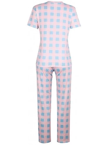 Sets Women's Lightweight Short Sleeve Pajamas Pants Sets - Pink- Plaid - CT19CSD34YT $31.43