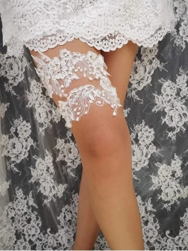 Garters & Garter Belts Wedding Bridal Flower Design Garter Set Lace Pearls Garter Belt for Brides G45 - Ivory - C518I0WQYRN $...