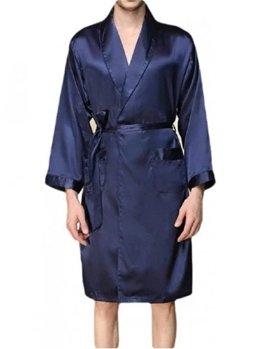 Robes Men's Summer Kimono Soft Satin Robe Nightgown Long-Sleeve Pajamas Bathrobe - Blue - C5198OX548W $58.08