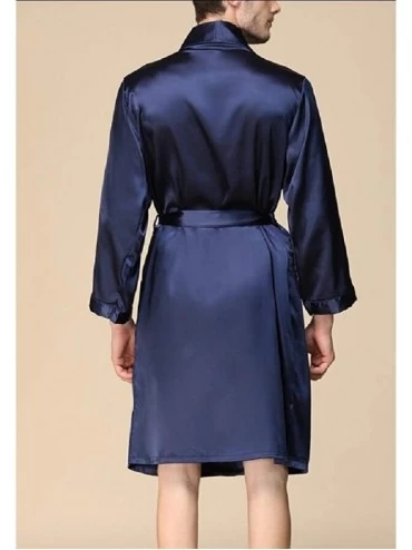 Robes Men's Summer Kimono Soft Satin Robe Nightgown Long-Sleeve Pajamas Bathrobe - Blue - C5198OX548W $30.17